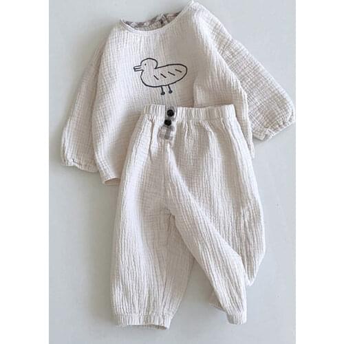 7117 Baby Kids Clothing Set Spring And Autumn Baby Boys Suit Cotton Hemp Top + Pants Girls 2pcs Suit Casual Clothes