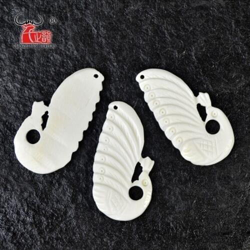 3PCS Handmade Carved Yak Bone Peacock Pendant New Zealand Maori Style Bone white Beads DIY Jewelry Accessory 43mmX22mm