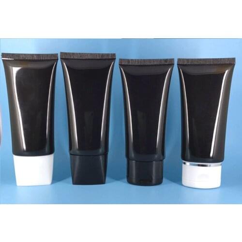 300pcs 50ml-60ml Black Flat Plastic Soft Tubes Empty Cosmetic Cream Emulsion Lotion Packaging Containers with 4 different Lids