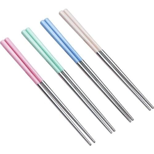 4 Pairs 304 Stainless Steel And Wheat Straw Anti-Scald Non-slip Easy To Clean Chopsticks