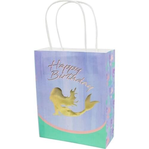 8pcs Mermaid Paper Gift Bag Birthday Weding Holiday Party Cartoon Small Tote Package Eco-Friendly Resalable