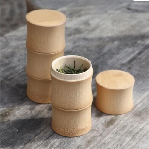 Retro Bamboo Storage Bottles Kitchen Tea Container Jar Cans Case Organizer Spice Round Caps Seal Box Canister For Bulk Products