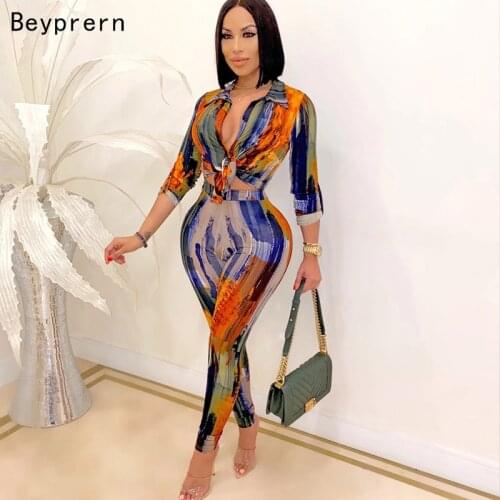 Beyprern New Chic Tie Dye Print Tracksuits Set 2021 Womens Tied Front Crop Top And Legging Set Two-Piece Outfits Party Clubwears