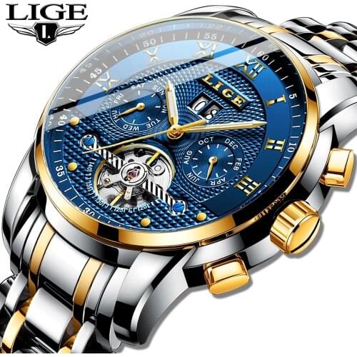 Relogio Masculino LIGE Mens Watches Top Brand Luxury Automatic Mechanical Watch Men Full Steel Business Waterproof Sport Watches