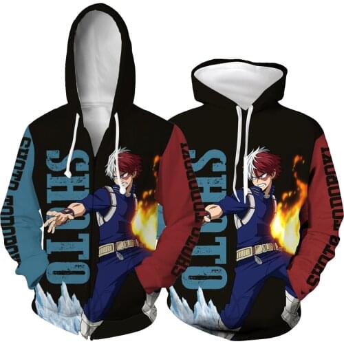 My Hero Academia Todoroki Shoto Black Hoodie cosplay costume Sweatshirts Hoodies Halloween cosplay Man Woman Casual sweater