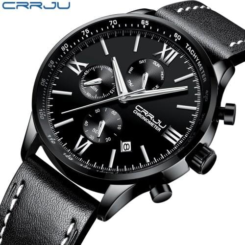 CRRJU Men’s Watches Top Brand Luxury Chronograph Quartz Men Watch Waterproof Sport Wrist Watch Men Stainless Steel Male Clock
