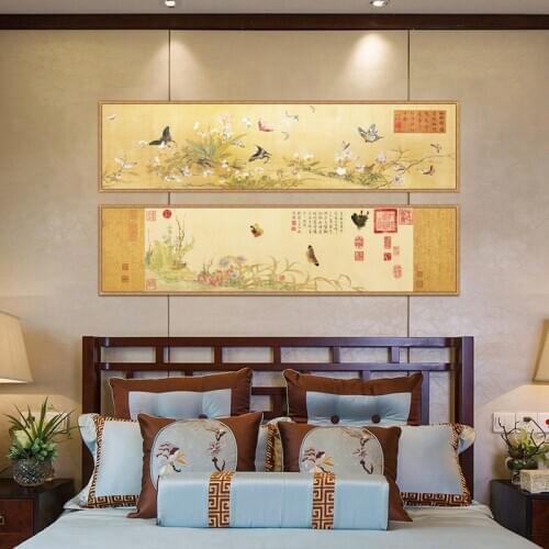 Retro Chinese style decoration white flowers scenery wall poster art picture old leaf trees Canvas Painting living room No Frame