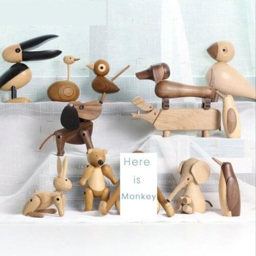 Figures Home Decor Ornaments Crafts Boy Toys & Hobbies Nordic Style Danmark Wooden Animal Figurines Wood Bear/dog/bird/monkey