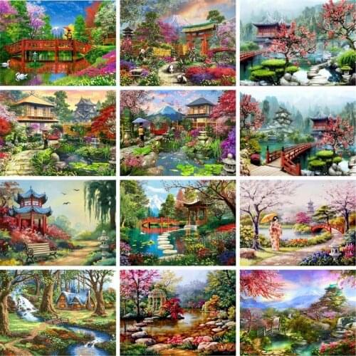 GATYZTORY Beautiful Pavilion Landscape Painting By Numbers For Adults DIY Art Craft Unique Gifts For Birthday