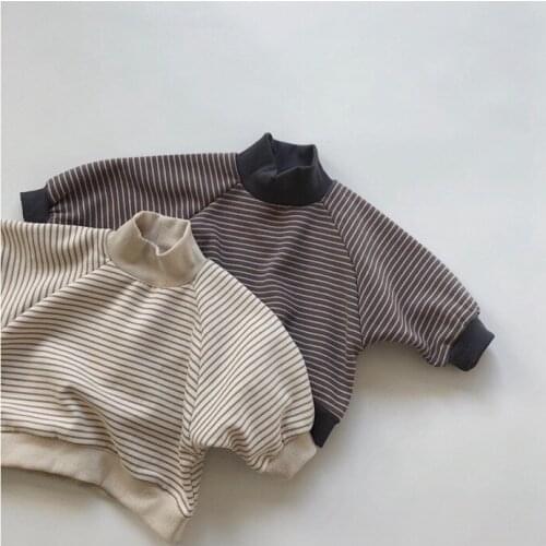 Korea childrens wear winter new childrens fleece half high collar striped sweater