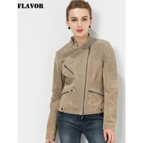 S-4XL plus size Womens biker coat Real leather motorcycle Slim fit Genuine leather jacket