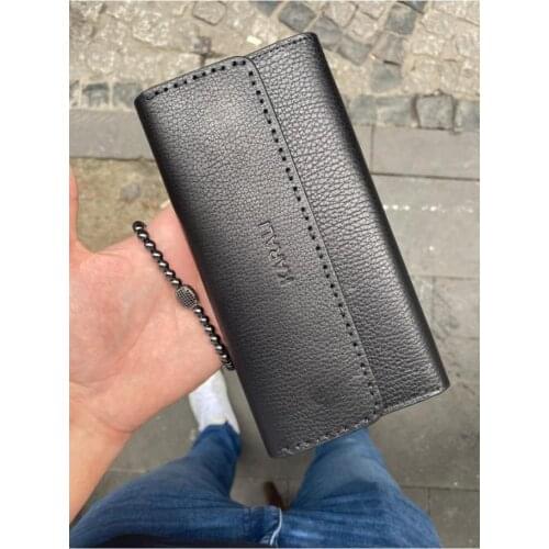 Karali Leather Phone Compartment Magnetic Crazy Black Genuine Leather Wallet-Zircon Stone Bracelet Gift
