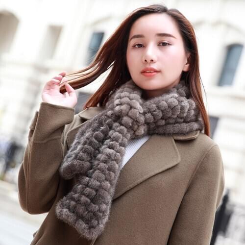 Lantafe Mink Scarfs Woman Scarf Long Fur Scarf Real Fur Winter Thick Keep Warm Plaid Pattern Natural Fur Neck Warmer