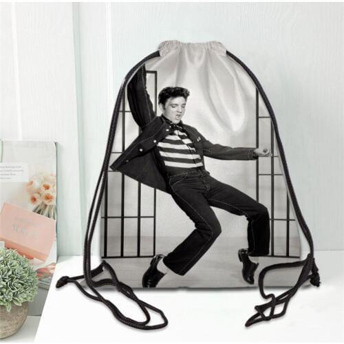 Hot Elvis Presley Printed backpack drawstring bag satin soft shoe bags to school custom Logo bags for women