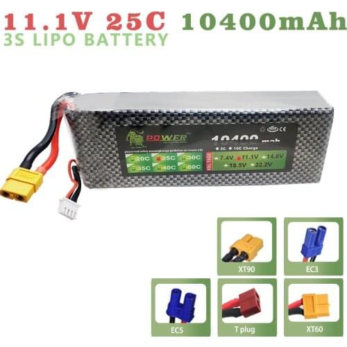 Lion LiPo Battery 3S 10400mAh 11.1v 25C Lion Power for RC Helicopter RC Car Boat Quadcopter Remote Control Toys Parts 10000mAh