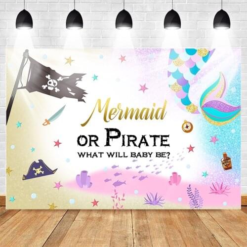 MOCSICKAMermaid or Pirate Gender Reveal Backdrop Boy or Girl Photography Background Mermaid Gender Reveal Banner Backdrops