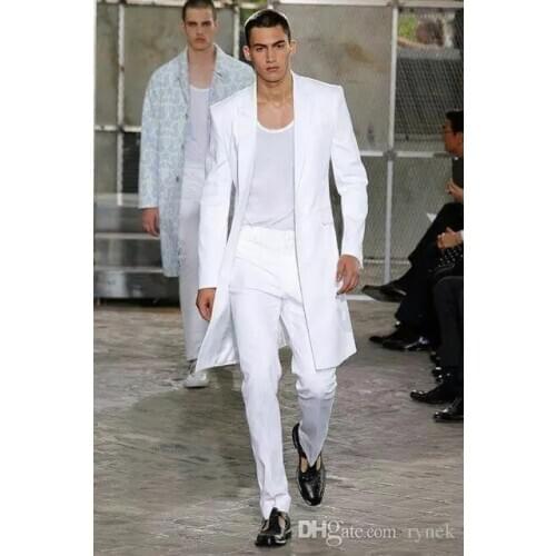 Fashion White Long Suits for Wedding Costume Homme Terno Masculino Slim Fit Business Blazers Groom Tuxedos Prom Party 2 Pieces