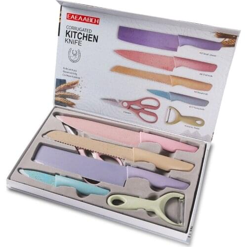 Wheat Straw 6-Piece Knife Set Stainless Steel Baby Food Supplement Tool Gifts Box Kitchen Accessories Knives Kitchen Gadget Sets