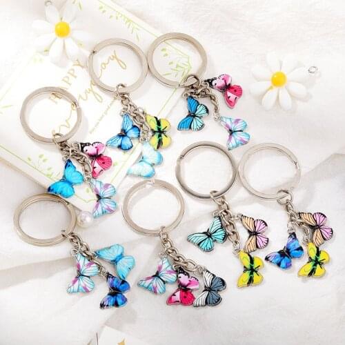 2021 New Colorful Enamel Butterfly Keychain Insect Car Key Female Bag Accessories Jewelry Gift