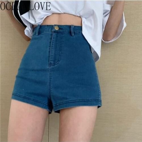 OCEANLOVE Denim Short Jeans Women 2021 Korean Fashion Elegant Temperament Mujer Pantalones Solid High Waist Super Stretchy Pants
