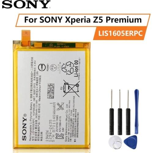 Original SONY Battery For SONY Xperia Z5 Premium Z5P Dual E6853 E6883 LIS1605ERPC 3430mAh Authentic Phone Replacement Battery