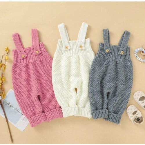 Autumn Overalls Newborn Sleeveless Solid Jumpsuit Baby Knitting Rompers Girls Boys Clothes Baby Winter Romper Elastic Suspenders