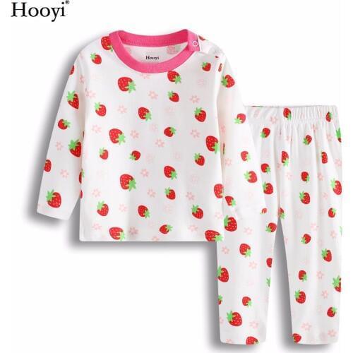 Hooyi Strawberry Baby Sleepwear For Girls Pajamas Cotton Spring Newborn Sleep Sets Children Long Sleeve Tee Shirts Pants Soft