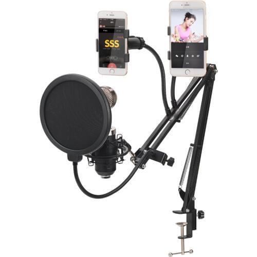 Professional Recording Microphone Suspension Boom Scissor Arm Stand Mic Stand Bracket Holder For K Song With Phones Holder