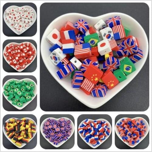 30pcs/Lot 10mm Clay Spacer Beads Mixed Flag Polymer Clay Beads For Jewelry Making DIY Handmade Crafts Accessories
