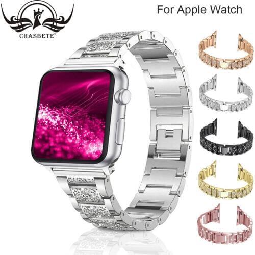 Apple Watch Series 5 43 2 1 Watchband 40mm 44mm iWatch Rhinestone Diamond Bands 38mm 42mm Crystal Stainless Steel Wrist Strap