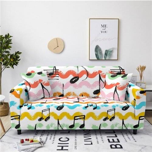 Luxury 3D Musical Note Print Sofa Cover Slipcover Stretch Sofa Covers for Living Room Elastic Couch Chair Cover 1-4-seater