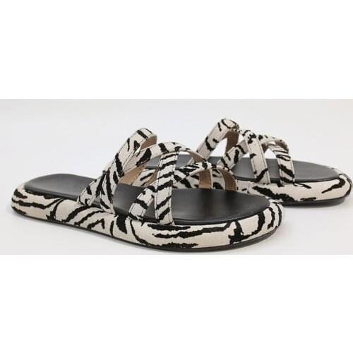 WEIBATE 2021 Summer Zebra Flatform Slide Woman Thin Strips Sandals Flat Sandalias Mujer Beach Slippers Ladies Thick Sole Slides