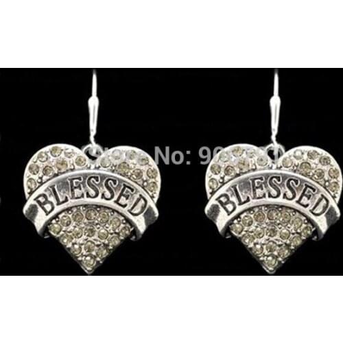 Newest Styles rhodium plated Blessed Clear Crystal Heart Earrings(E100056), 30pair a lot