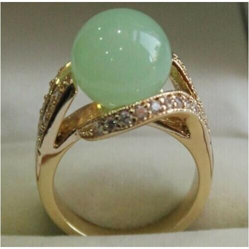 Pretty 12MM Green Jade Women' s Ring AAA Size 6-10