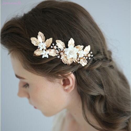 Gold Leaf Hair Clip Bridal Barrette Floral Women Headpiece Handmade Wedding Hair Piece Ornament