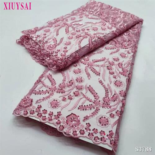 XIUYSAI Gold African Embroidered Lace Fabric 2020 High Quality Handmade Beads Lace Fabric French Net Lace For Dress SL831