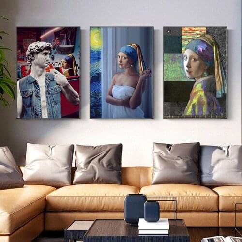 Funny Girl with A Pearl Earring Canvas Painting Vintage sculpture Posters and Prints Wall art Picture for living room home Decor