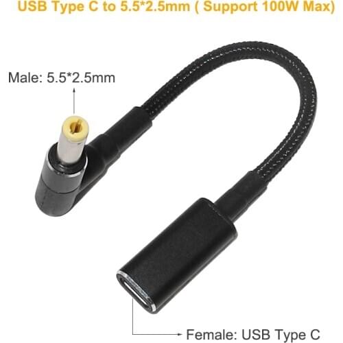 100W USB Type C PD Charging Cable for Asus Lenovo Laptop Charger Type C to 5.5*2.5mm Male Plug Connector Dc Adapter Converter