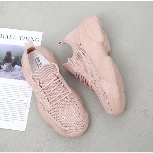 2021 Summer Sneakers Knitting Sock Female Mesh Casual Trainers Breathable Lace Up Platform Sneakers Women Shoes