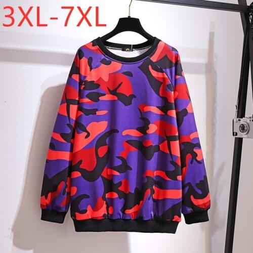 New 2021 Ladies Spring Autumn Plus Size Tops For Women Large Long Sleeve Loose Red Print Thick T-shirt 3XL 4XL 5XL 6XL 7XL