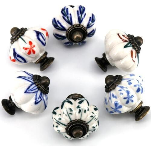 1PCS Vintage Ceramic Pumpkin Knobs European Furniture Hardware Handles Kitchen Cabinet Drawer Cupboard Door Knob Pull