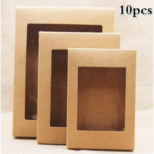 10pcs DIY Paper Box with Window Paper Gift Box Cake Packaging for Wedding Home Party Muffin Packaging