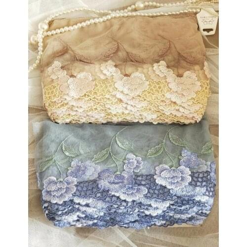 2 Yards Lace Trim Pink Flowers Embroidered Tulle Lace 5.9" Wide Doll Dress Underwear Costume DIY Craft Supplies 2 Colors