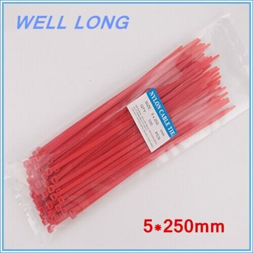 200pcs/lot 5*250mm Red Self-Locking Nylon Wire Cable Zip Ties, Cable Ties