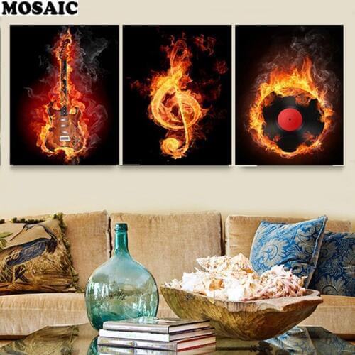 5D DIY Diamond embroidery guitar music Landscape square Round drill Cross stitch diamond painting rhinestones love gift 3pcs/set