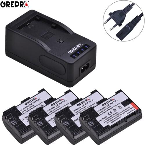 2000mAh LP E6 LP-E6 LP-E6N Battery with LED Charger for Canon 6D Mark II, EOS 5D Mark III, 7D Mark II, Eos R 90D 80D, 5D MK IV