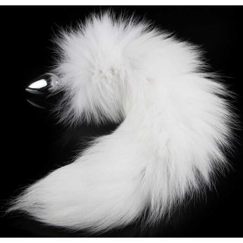 Wild Stainless Steel White Foxs Tail Butt Plug Metal Anal Plug Stimulator Stimulation Sexual Show SM Special Sex Toy for Adult
