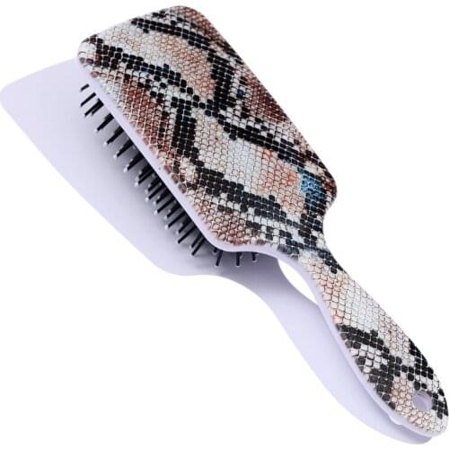Rectangle Head Anti-Static Detangler Hair Brush Leopard Snakeskin Print Air Bag Cushion Massage Comb for Long Thick Hair