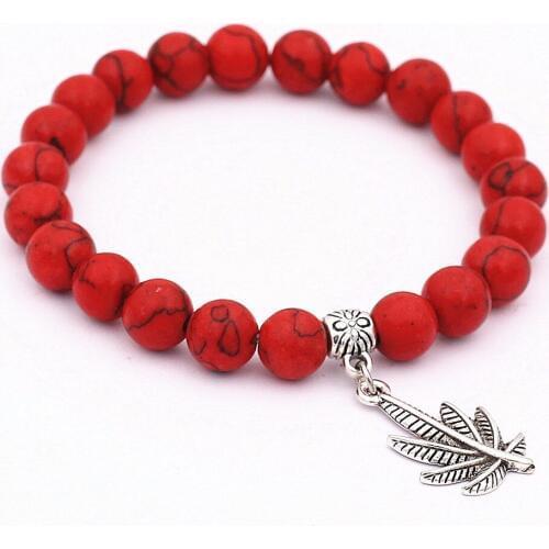 DGW Leaf Charm Distance Bracelet Matte Onyx Beaded Bracelet for Men Women Trendy Handmade plant Jewelry Pulsera Hombre