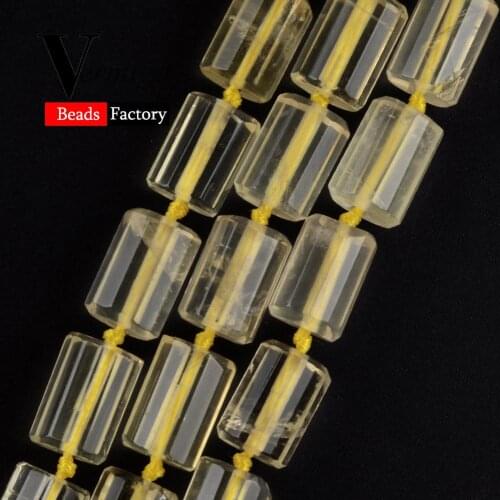 Natural Faceted Citrines Beads Cylinde Shape Mineral Gem Spacer Beads For Jewelry Making 11*15mm 21pcs DIY Bracelet Necklace 15"